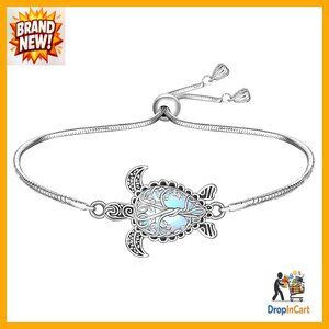 Sterling Silver Moonstone Turtle Bracelet Adjustable Boho Tree of Life Jewelry